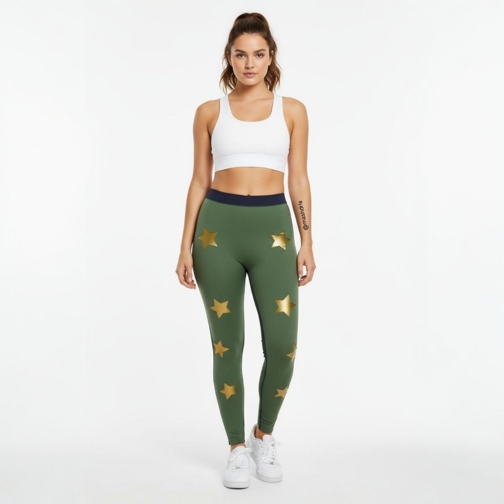 ULTRACOR Knockout Star Print Compression Leggings | Green | Size M | Sporty Chic